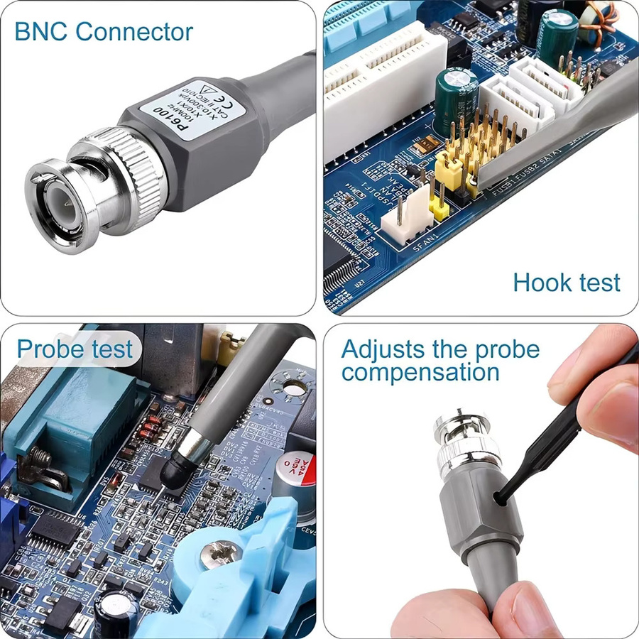 Mayitr P6100 BNC Oszilloskop Sonde Kit 100 MHz in Grau mit 1X und 10X Messleitungen und Krokodilklemmen - Bild 3