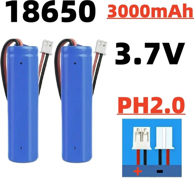 Roza Cinnie Lithium-Ionen-Akku 18650 mit PH2.0-Stecker und Leiterplatte, 3,7 V, 3000 mAh, Blau - Bild 1