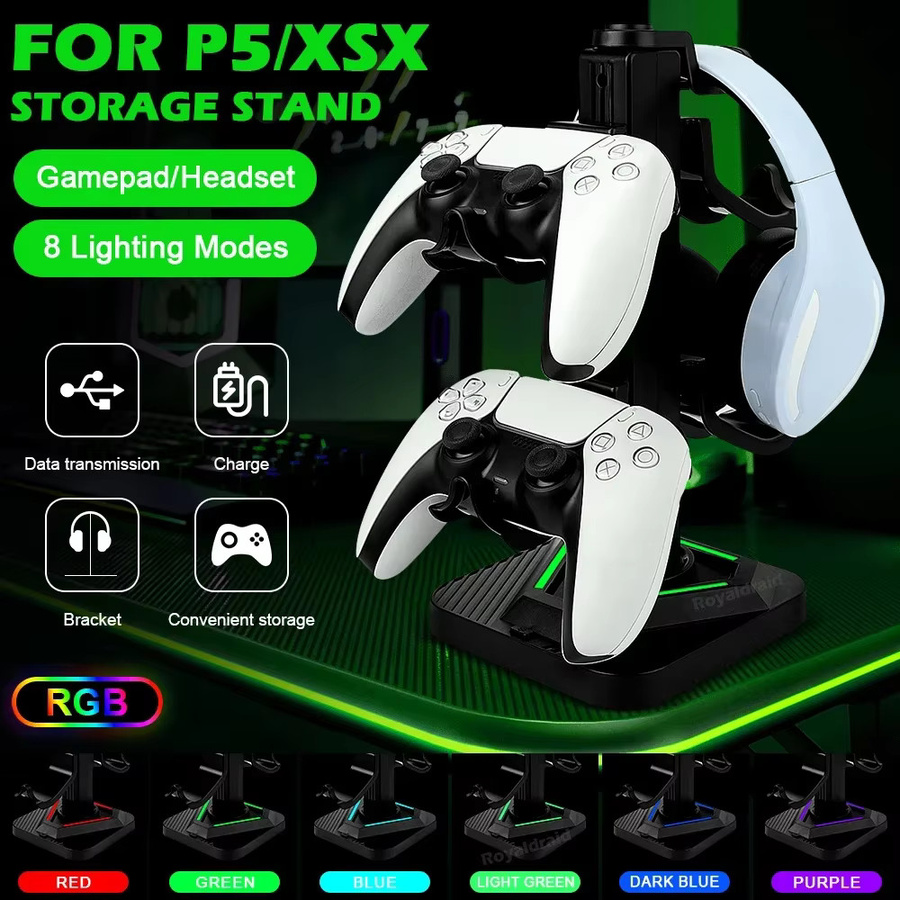 Hayoumon 2-lagiger Controller-Halter für PS5 und Xbox Series X mit LED-Lichtstreifen in Schwarz zur Aufbewahrung von Gamepads und Headsets - Bild 3