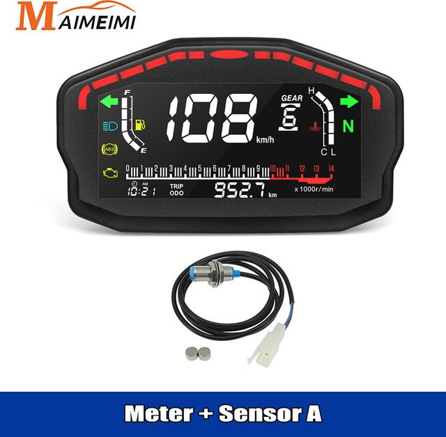 MAIMEIMI Digitaler Motorrad Tacho mit 2,4 Zoll Zylinder Display für Kawasaki und Suzuki, Anzeige für Kilometerstand, Wassertemperatur, Kraftstoff und RPM, Farbe: Schwarz - Bild 1