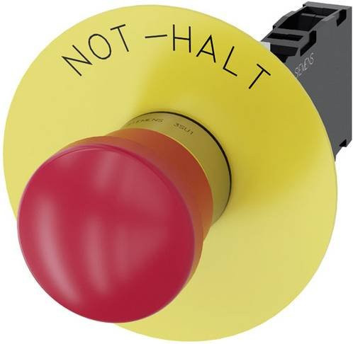 Siemens Not-Halt-Pilzdrucktaster 3SU1150-1HA20-1FH0 in Rot und Gelb mit Zugentriegelung - Bild 1