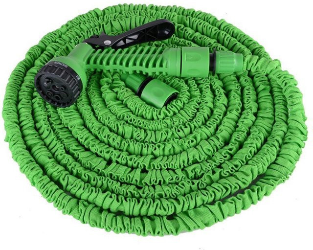 DHDH Teleskop-Gartenschlauch mit Hochdruck-Wasserpistole in Grün, Länge: 15,24 m - Bild 1