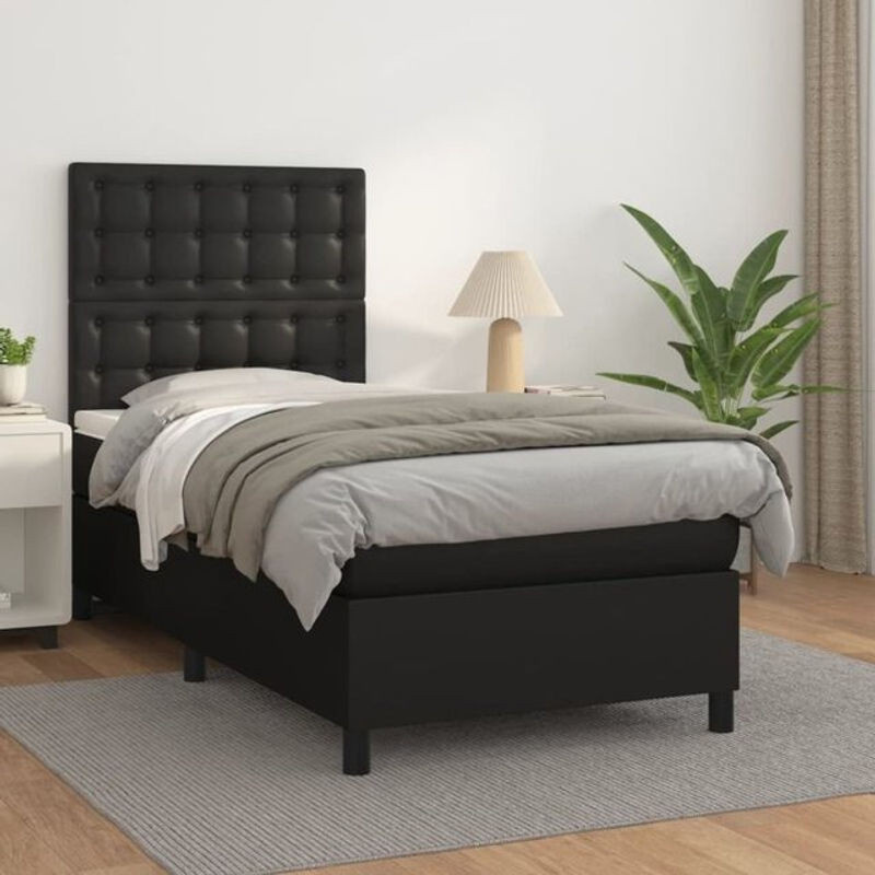vidaxl Boxspringbett mit Matratze in Schwarz aus Kunstleder B/T/H: 90 x 200 x 118 cm - Bild 1