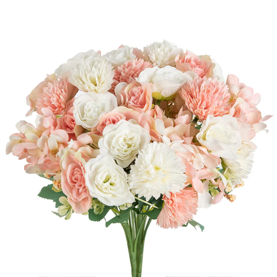 HUALIANQI Künstliche Blumen Mischung aus Chrysanthemen und Rosen in Rot und Mehrfarbig für Tischdekoration und Garten - Bild 2