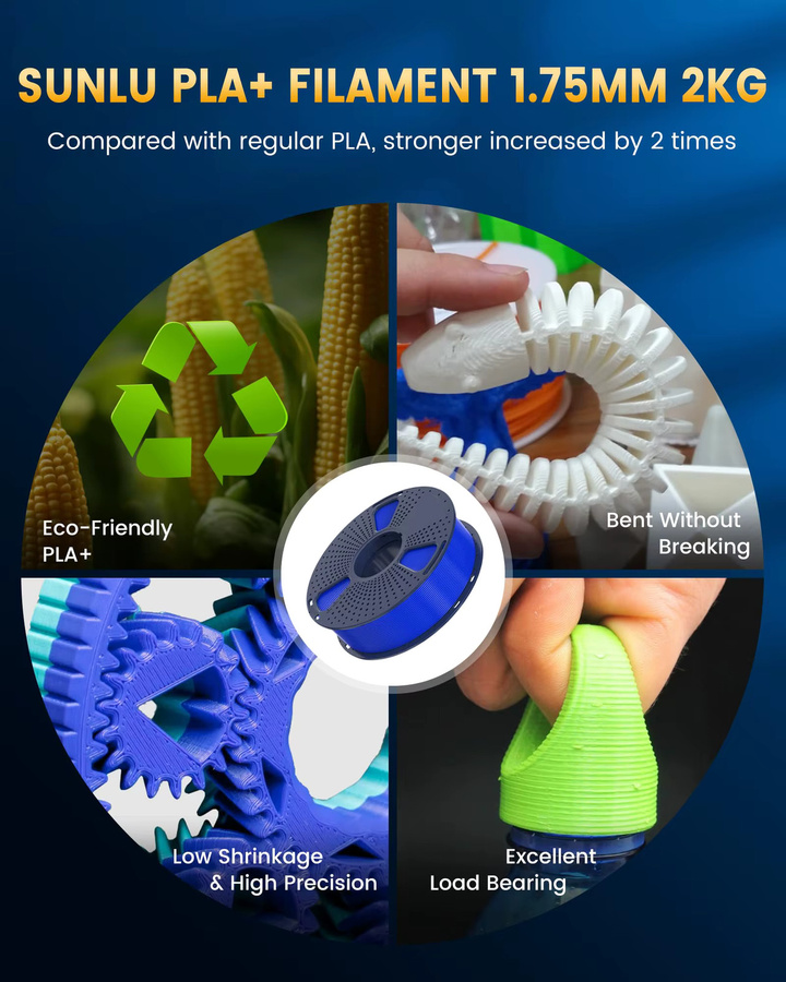 SUNLU PLA PLUS 2.0 3D-Filament Mehrfarbig, 1,75 mm, robustes Hochgeschwindigkeits-Filament für FDM-Drucker - Bild 5