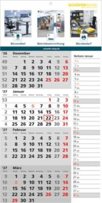 Schäfer Shop Select Wandkalender Memo 2027, 4 Monate, deutsch, grau-weiß, B: 30 cm, H: 60 cm