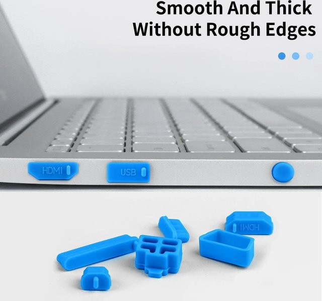 Universal USB Typ C Staubschutz Kappen aus Silikon für Laptop und Notebook, Set in Schwarz und Blau - Bild 1