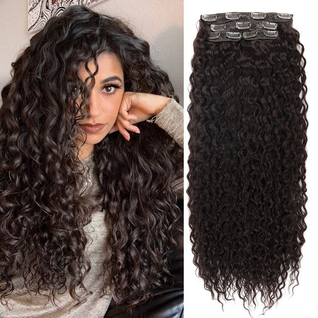BIO beauty Clip-In-Haarverlängerungen, synthetisch, lockig, Ombre, Braun-Blond, 4 Stück, Damen - Bild 1