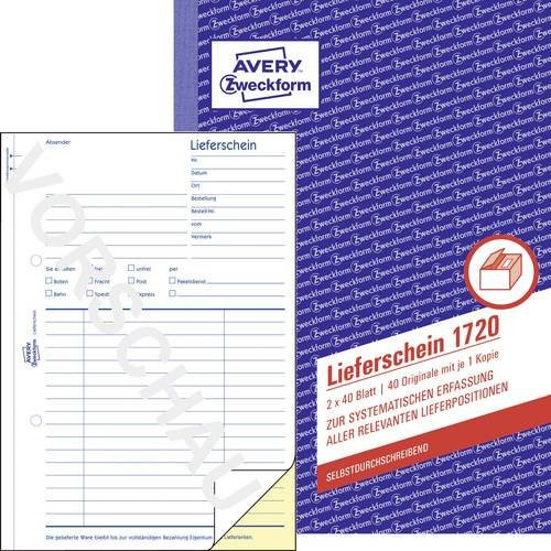 Avery Zweckform Lieferschein 1720 Formular DIN A5 in Weiß und Gelb mit 80 Blatt - Bild 1