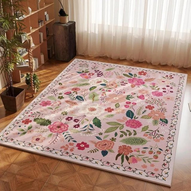Wucifang Jewelry Teppich Rosa Vintage Blumig, Rutschfest und Waschbar, B/B: 120 x 160 cm - Bild 1