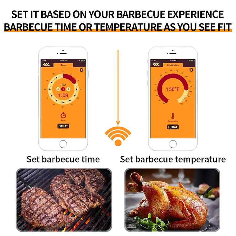 YTYIN Kabelloses Bluetooth BBQ-Sondenthermometer aus Edelstahl für Fleisch und Steak zur Temperaturkontrolle beim Grillen - Bild 4