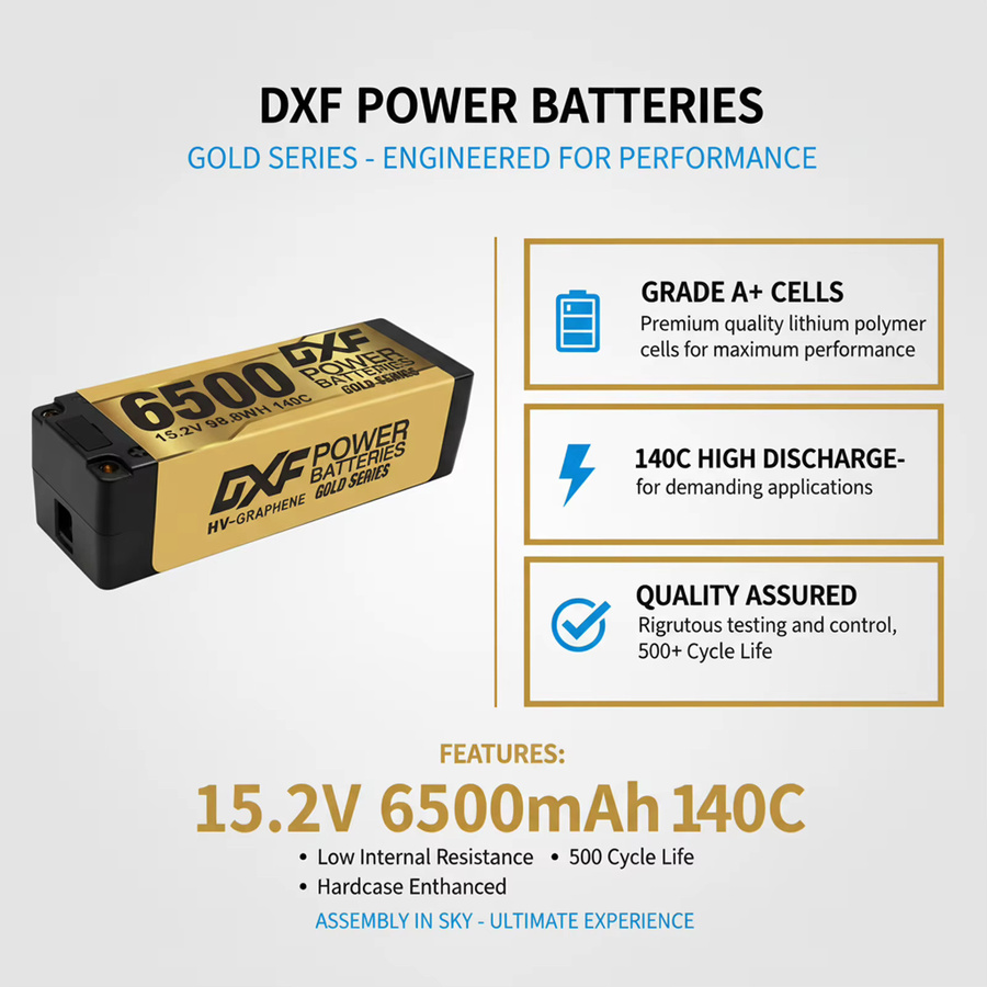 DXF Lipo-Akku 6500mAh 4S 15,2V 140C Klasse A LCG HV-Akku mit XT90 oder EC5 Anschluss für RC Modellauto Boot und LKW - Bild 6