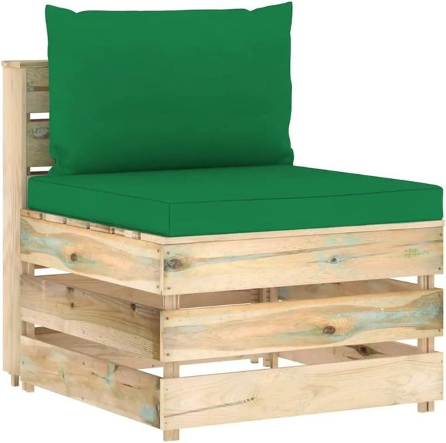 vidaXL Modulares Mittelsofa aus Kiefernholz mit Kissen in Grün, rustikales Design, B/T/H: 70 x 60 x 66 cm - Bild 1