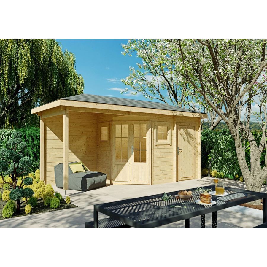 Fjordholz Gartenhaus Evelyn 1E als 5-Eck Log Cabin in Braun mit Fenster und Tür - Bild 2