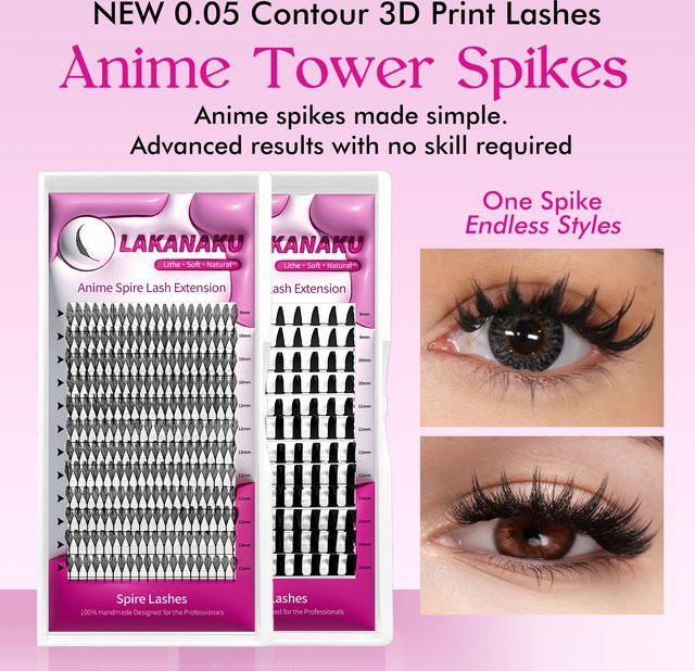 LAKANAKU Spire Lashes Anime Tower Spikes, 3D-gedruckt, Natürlich - Bild 1