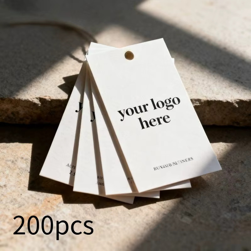 200 Stück individuelle Hangtags mit personalisiertem Logo und Markennamen, weißes Papier, Kleidungsetiketten, B/H: 5 x 9 cm - Bild 3