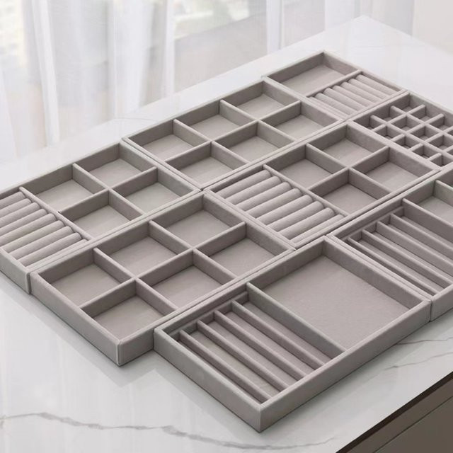 TREACHI Schmuckschatulle, Grau, Samt, Unisex - Bild 1