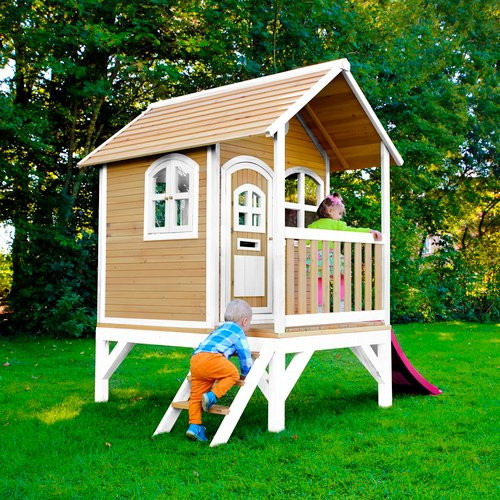 AXI Spielturm Tom aus Holz in Braun, Weiß und Lila mit Rutsche, B/H/T: 287 x 231 x 191 cm - Bild 2