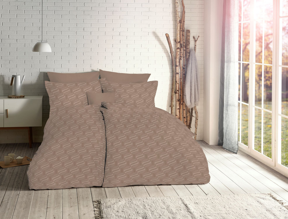 Fleuresse Jacquard Bettwäsche mit Punktmuster in Beige, bestehend aus Bettbezug und Kissenbezug, B/H: 135 x 200 cm und 80 x 80 cm - Bild 1