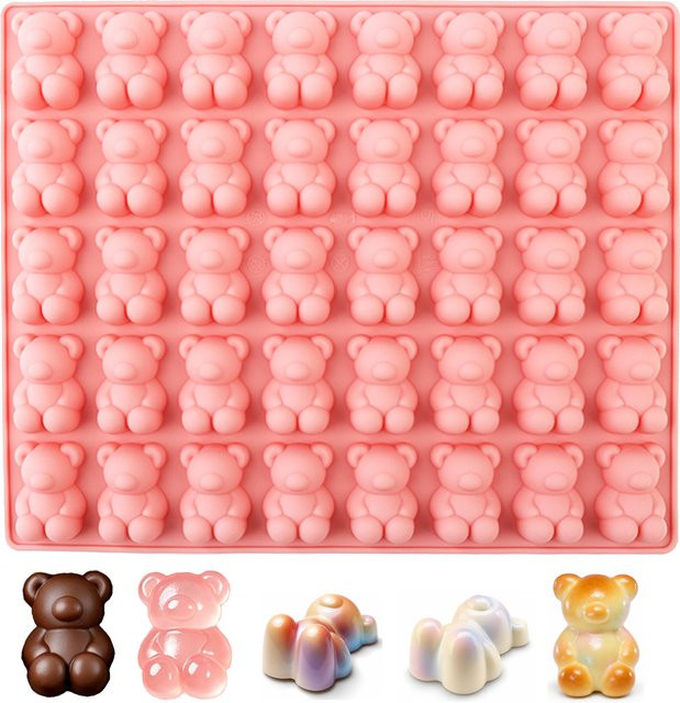 Silikonform für 40 bärchenförmige Schokoladen und Gummibärchen in Pink, 3D-Cartoon-Bär Backwerkzeug - Bild 1