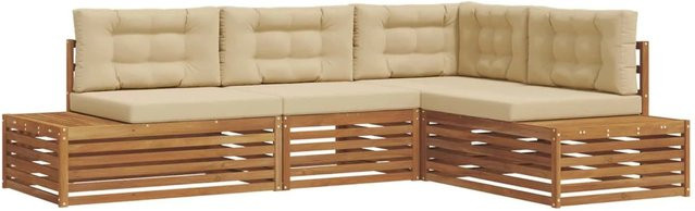 vidaXL Outdoor-Sofagarnitur 13-tlg. in L-Form aus Akazienholz mit Kissen, Farbe Natur und Beige - Bild 1