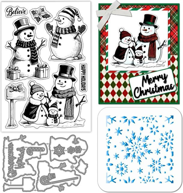 Transparenter Weihnachtsschneemann Stempel aus Metall für Bastelarbeiten und Kartenherstellung - Bild 1