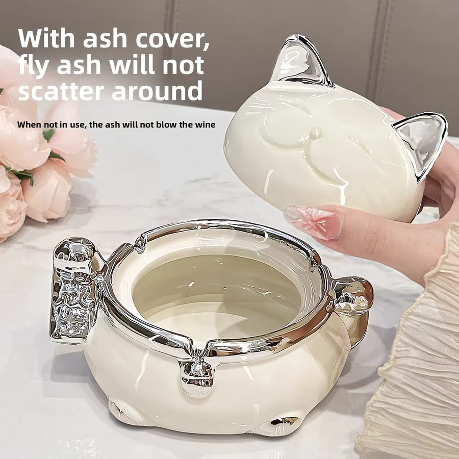 Advanced Sensation Fortune Cat Aschenbecher aus Keramik mit Deckel, modern und schwarz - Bild 2
