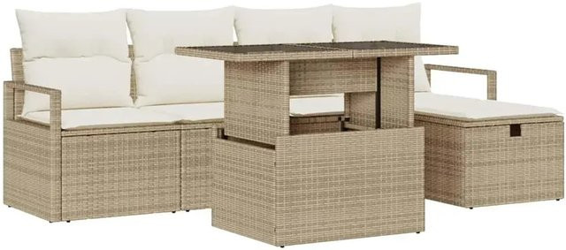 vidaXL 6-tlg Garten-Sofa-Set aus Polyrattan mit Kissen und integriertem Stauraum in Beige - Bild 1