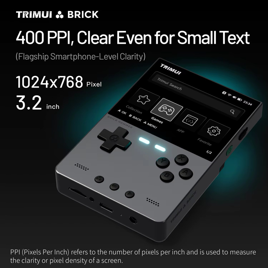 Trimui Brick Hammer Retro Handheld-Konsole mit 3,2 Zoll IPS-Display, Metallgehäuse, Grün - Bild 3