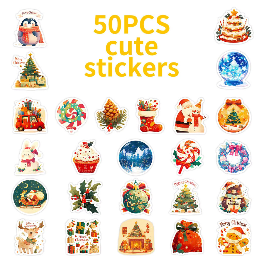 50 Stück festliche Weihnachts-Cartoon-Aufkleber in Multicolor von RecordingYourLife Store zur Dekoration von Wasserflaschen und Notizbüchern - Bild 2
