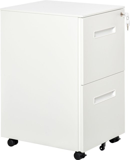 Vinsetto Schreibtisch Container aus Metall mit 2 Schubladen und Rollen, abschließbarer Aktenschrank für A4, Weiß - Bild 1