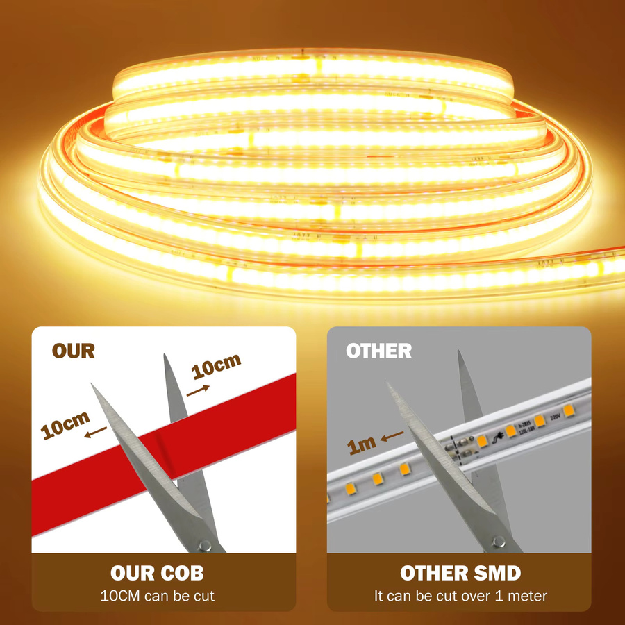 HEGEHE COB LED-Streifen IP65 Wasserdicht, 220V Flexibles Klebeband-Licht in Weiß, 10 cm, Schneidbar für Küche und Garten - Bild 6