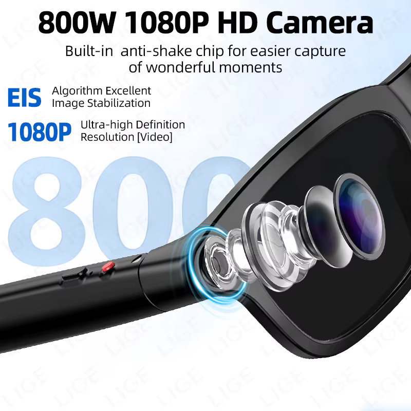 LIGE Pixel Smart AI-Brille mit 1080P Videoaufnahme, Bluetooth, Sprachübersetzung und Musikfunktion in Schwarz - Bild 2