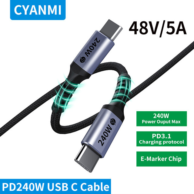 Cyanmi USB-C auf USB-C Ladekabel mit 240W Leistung für iPhone 15 Pro Max, MacBook und iPad, 5A Datenkabel - Bild 1