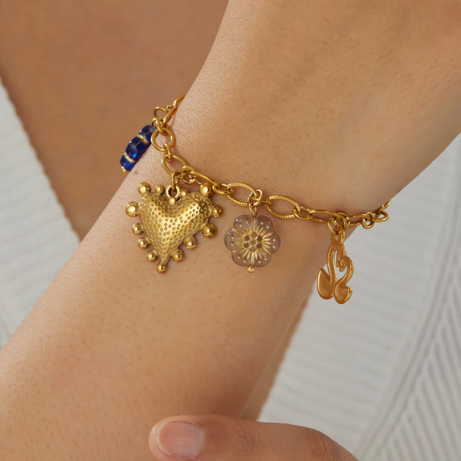 xiyanike Armband, Edelstahl, Gold, Herz-Blumenanhänger, Damen - Bild 3
