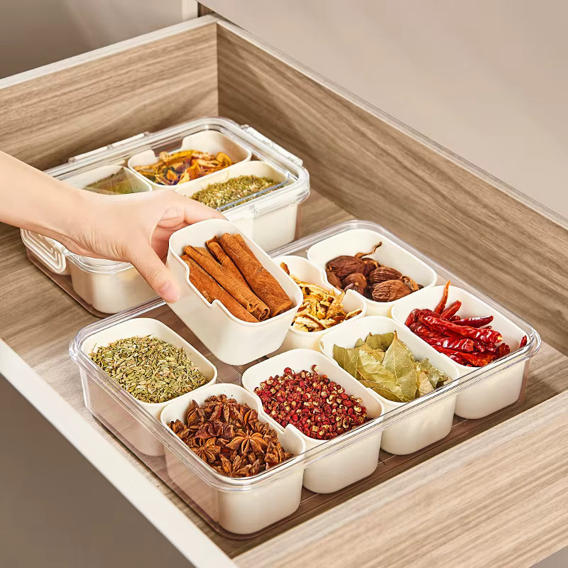 JYN Gewürzbox mit Deckel und Unterteilung in 4 oder 8 Fächern aus Kunststoff zur Aufbewahrung von Gewürzen, Nüssen oder Snacks - Bild 4