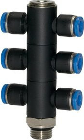 Riegler T-Mehrfachverteiler Blaue Serie, 6-fach drehbar, G 1/2, Durchmesser 12mm, Blau/Schwarz - Bild 1