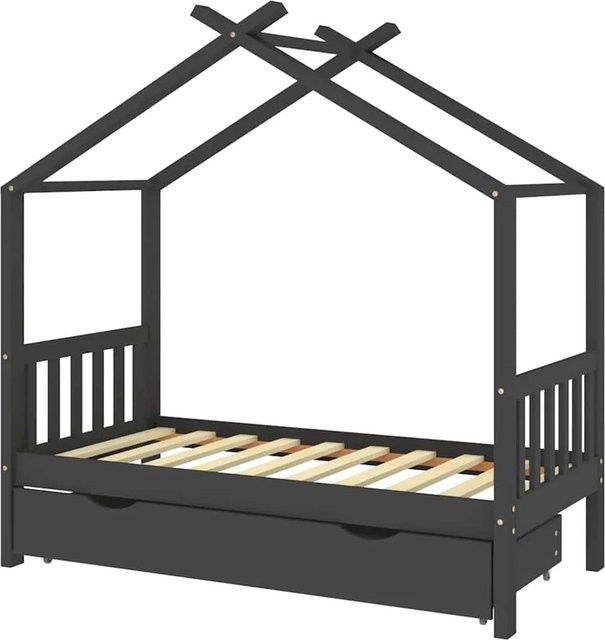 vidaXL Kinderbett aus Massivholz Kiefer mit Schublade Dunkelgrau B/T/H: 160 x 80 x 90 cm - Bild 1