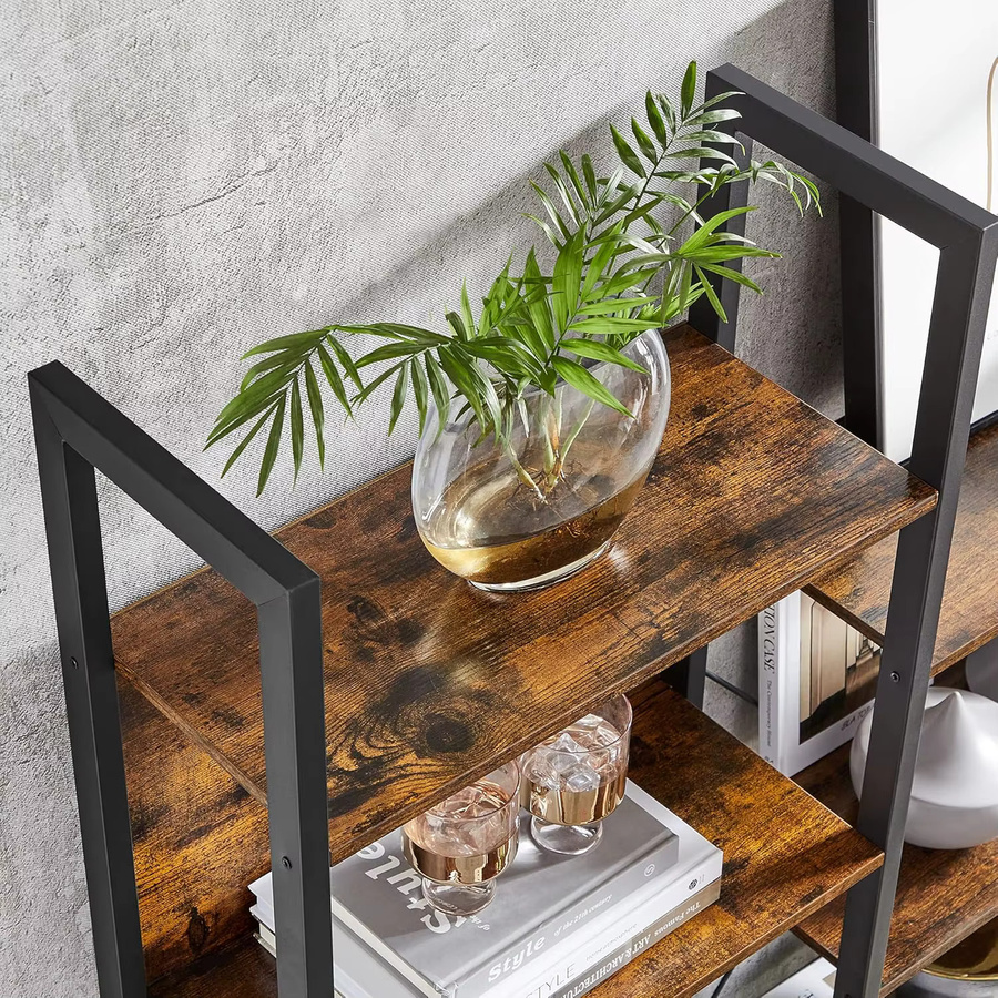 VASAGLE Leiterregal im Industrie-Design mit 14 Ablagen aus Metall und Holz, Farbe: Braun - Bild 3