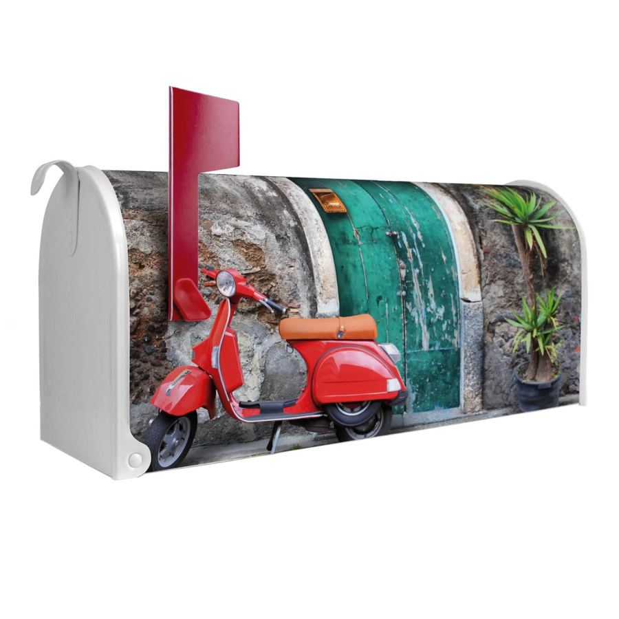 Banjado Amerikanischer Briefkasten Weiß mit Motiv Italienischer Roller, B/T/H: 48 x 22 x 22 cm - Bild 2