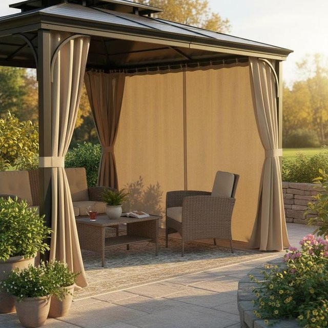 Curvain Gazebo Sichtschutzvorhänge mit Reißverschlüssen, 4-teiliges Set als Sonnenschutz für Terrassendächer, Farbe: khaki, B/T/H: 284 x 284 x 204 cm - Bild 1