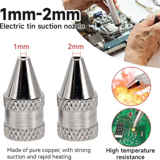 JAKYLOVE Lötdüsen Set in Silber für Entlötpumpen mit 1mm und 2mm Spitzen für Metall- und Elektronikarbeiten - Bild 1