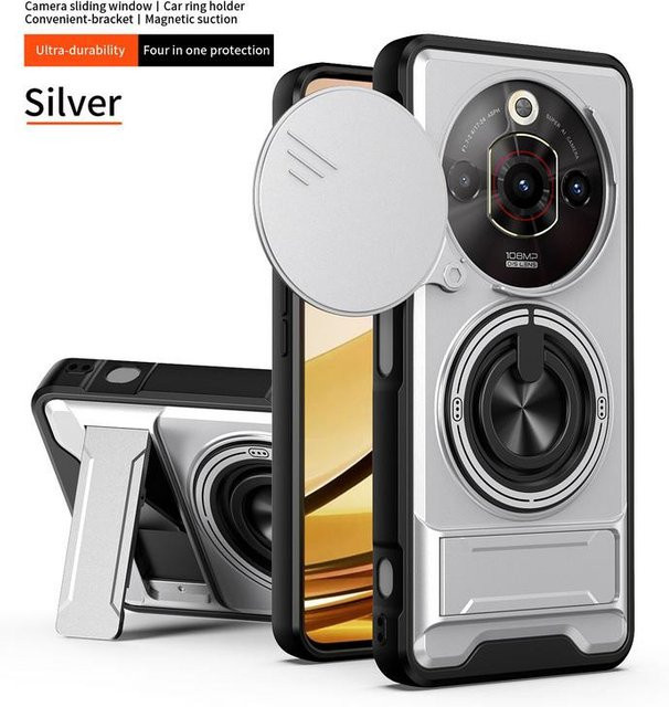 2-in-1 Ringhalter und magnetischer Autohalter für ZTE Nubia Focus Pro Music, Neo 3, Blade A75, A35E 4G und V70 Max in Silber - Bild 1