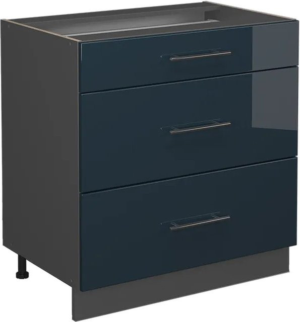 Vicco Küchenunterschrank Fame-Line mit 3 Schubladen in Anthrazit und Dunkelblau Hochglanz Breite: 80 cm - Bild 2
