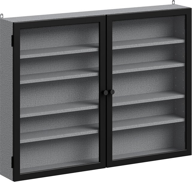 SoBuy Wandvitrine modern in Grau mit Glastüren und Regalböden, B/H/T: 80 x 60 x 12,2 cm - Bild 1