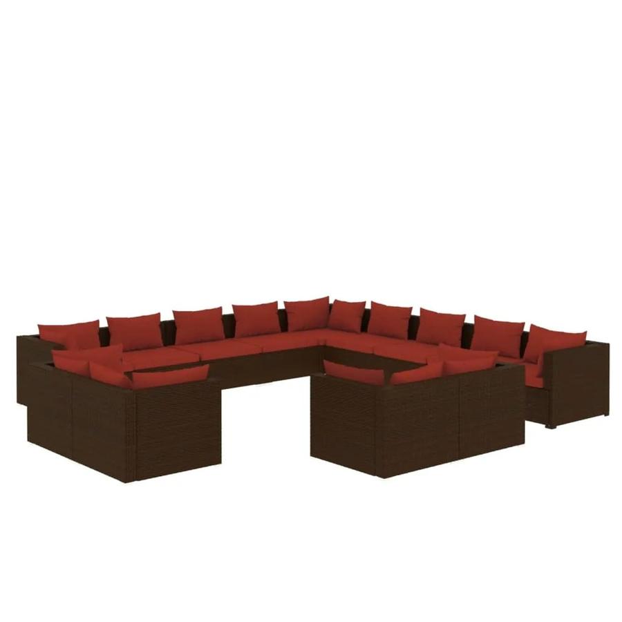 vidaXL 13-teiliges Garten-Lounge-Set aus braunem Poly-Rattan mit Kissen und pulverbeschichtetem Stahlgestell - Bild 2