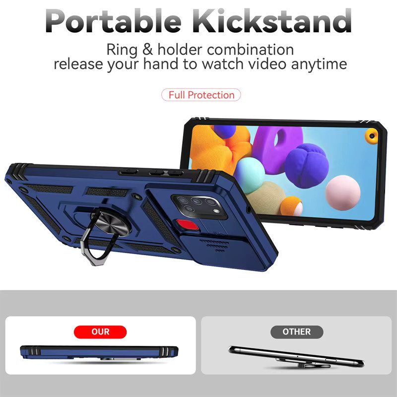 Magnetische Schutzhülle für Samsung Galaxy A21s mit Ring-Ständer und Kameraschutz in Rot oder Blau - Bild 5