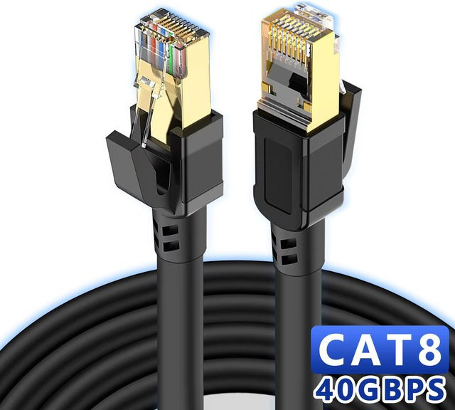Cat 8 Ethernet LAN Patchkabel mit RJ45 Stecker, 40 Gbit/s und 2000 MHz, SFTP Netzwerk-Kabel in Schwarz - Bild 1