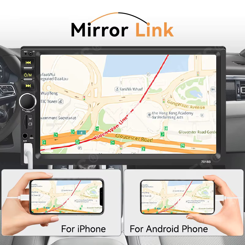 VENBES 1 Din Autoradio mit 7 Zoll Display, CarPlay, Android Auto, Mirror Link, Bluetooth 5.0, USB und wasserdichter Rückfahrkamera in Schwarz - Bild 3