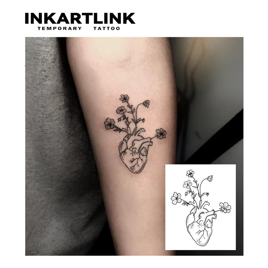 INKARTLINK Temporäres Tattoo Herzblume, wasserfest, semi-permanent - Bild 2